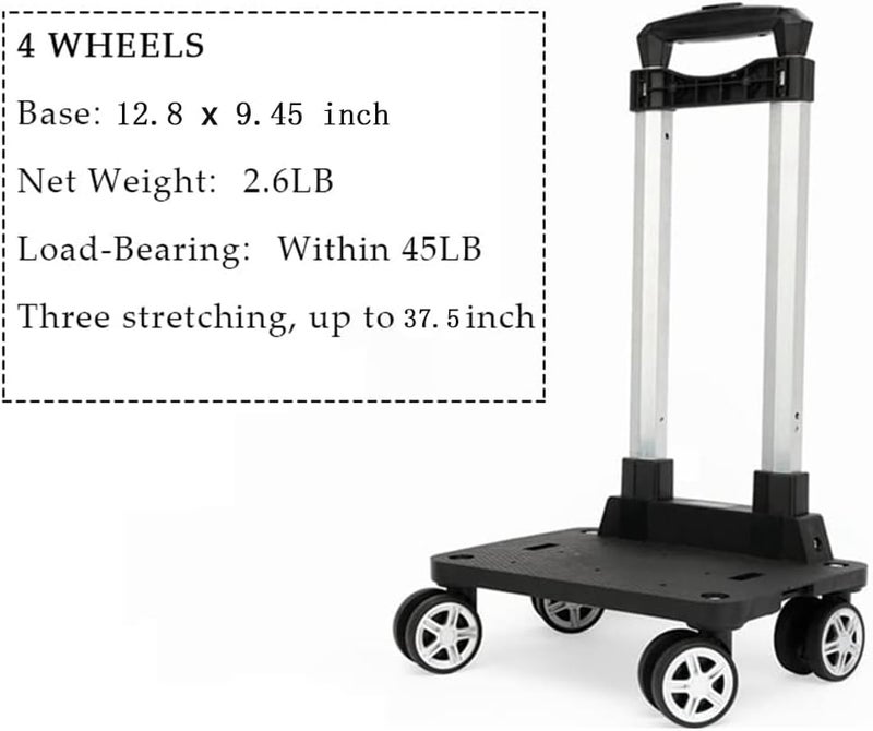 KKTAPOS Backpack Trolley - 4 Wheels Folding Compact Lightweight Luggage Cart, Travel Trolley for Bags/Lunch Backpack/Golf Bag (4 Wheels) - Image 5